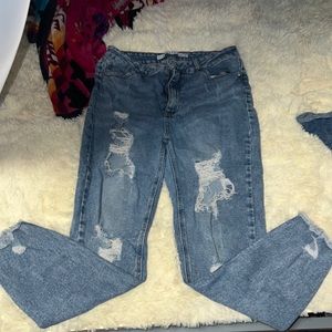 Light blue ripped jeans high rise straight leg for women